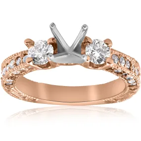 1 1/8ct Diamond Rose Gold Three Stone Engagement Ring Setting Vintage Mounting