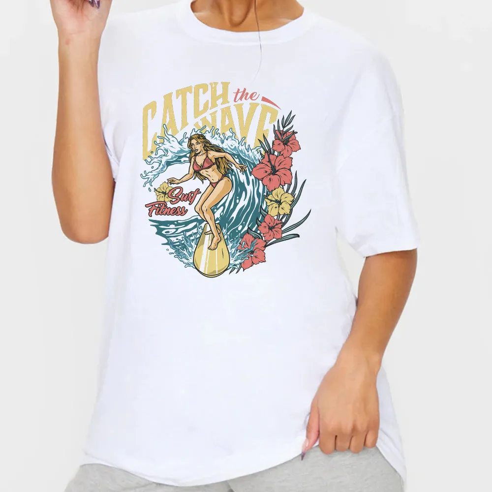 1Pcs White Tees Summer Casual Oversized Tee Best Surfing Santa Monica California Womens Retro Style