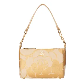 2003 Raffia Gold Camellia Print Shoulder Bag