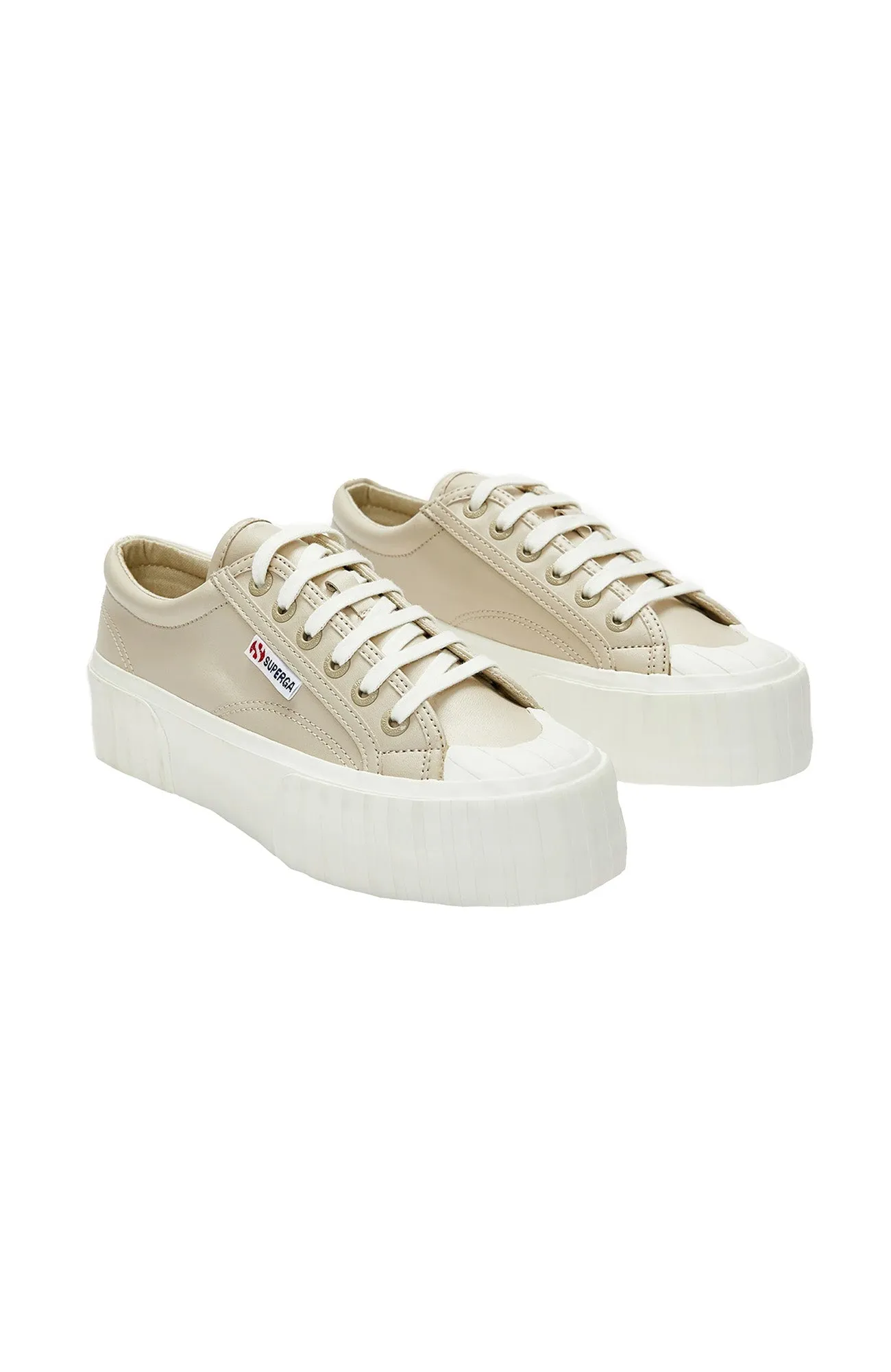 2631 Stripe Platform Vegan Leather Beige White Avorio