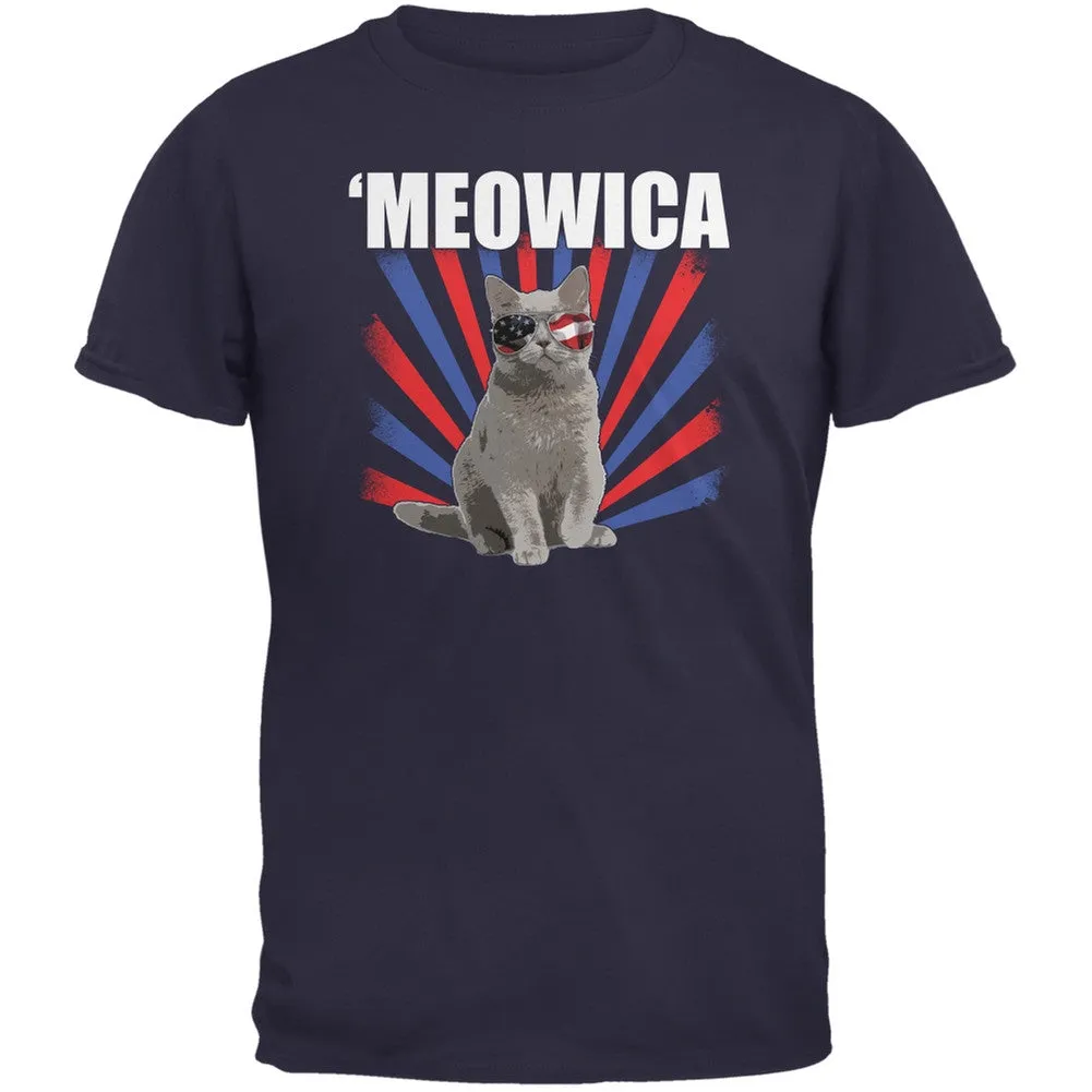 4th of July Meowica Light Blue Youth T-Shirt