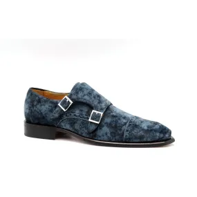 Ambrogio 40417-A147 Men's Shoes Azule Blue Velvet Cap-Toe Monk-Straps Loafers (AMBX1009)