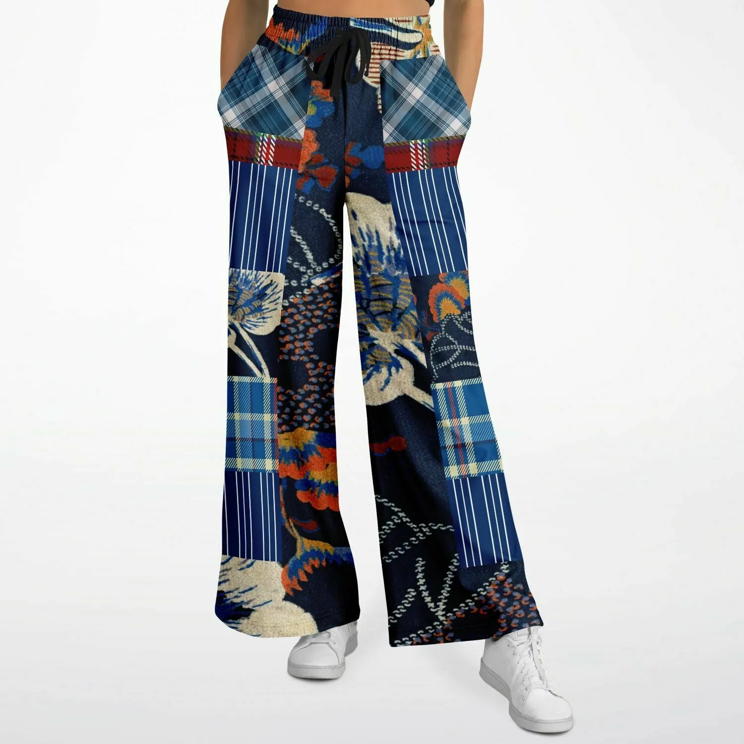 Andromeda Blue Plaid SW Patchwork Eco-Poly Stretchy Phat Bellbottoms