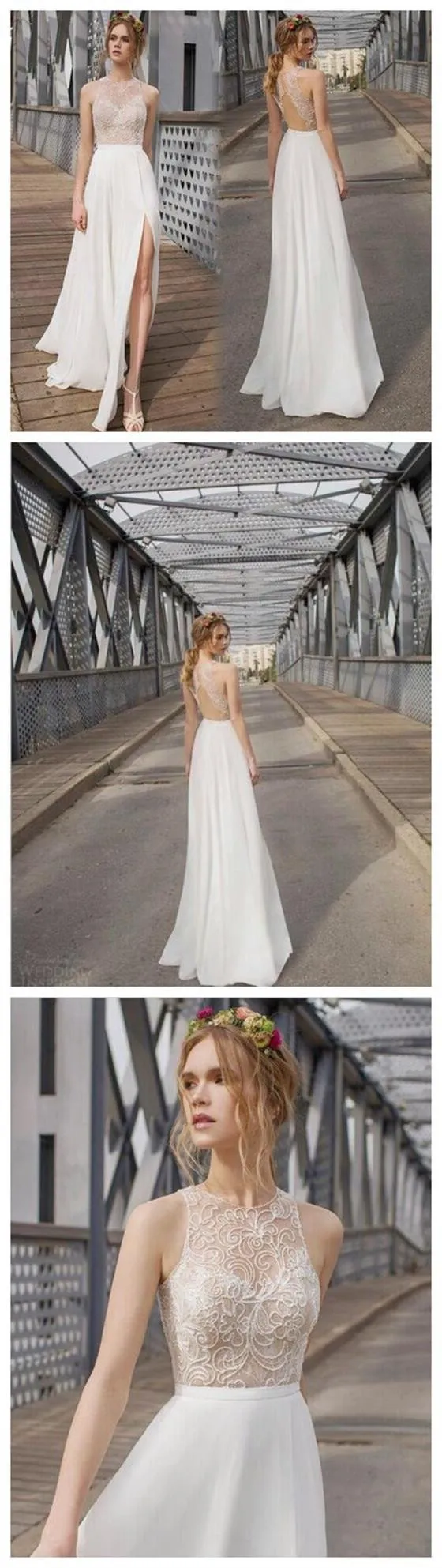 Beautiful White Side Split Prom Dress, Open Back Charming Bridesmaid Dresses, Cheap Simple Beach Wedding Dress, WDY0133