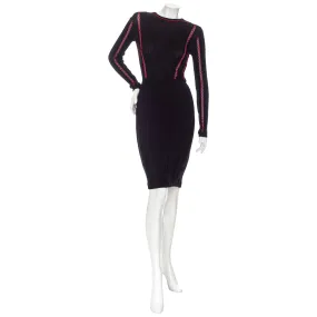 Black and Red Trim Rib-Knit Bodycon Dress