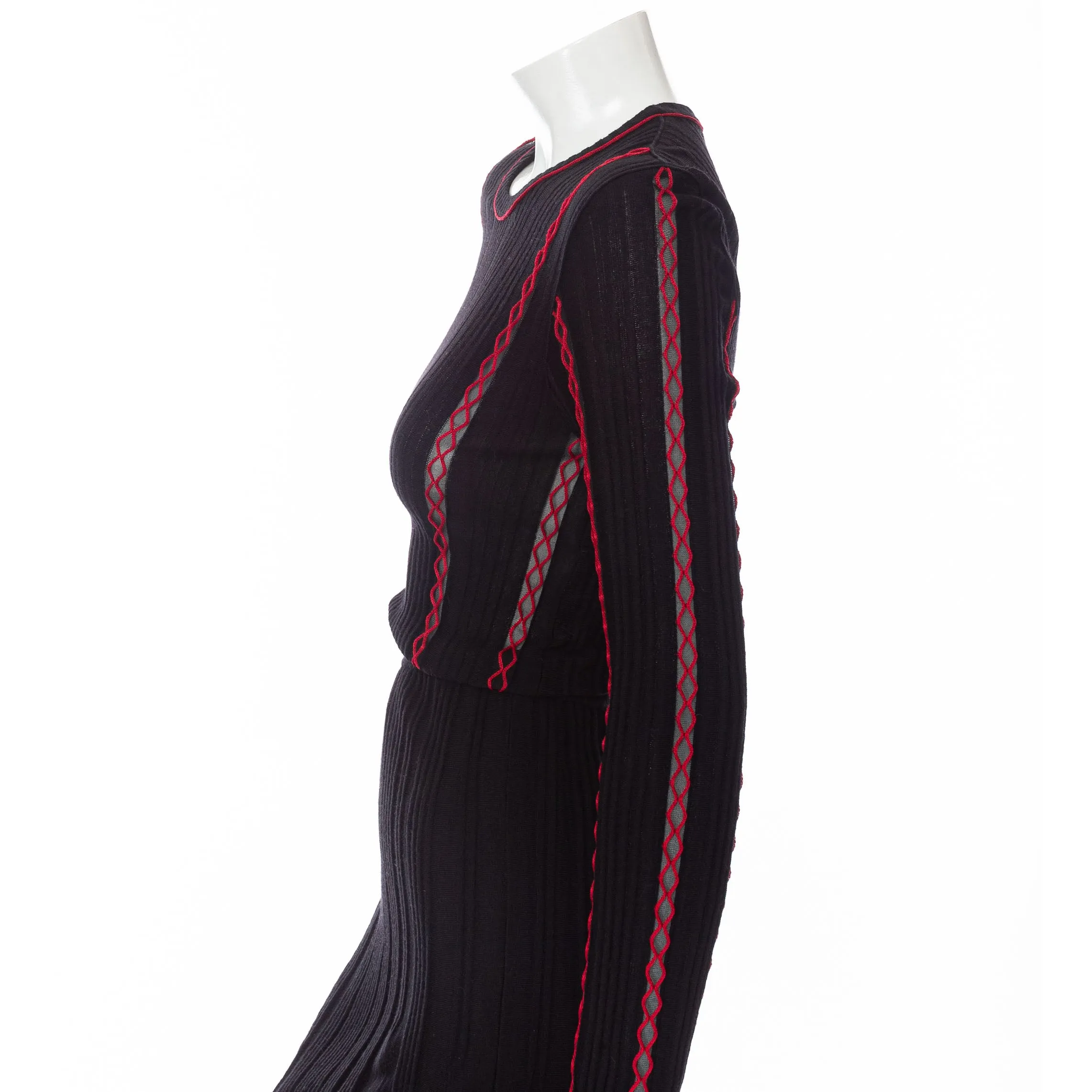 Black and Red Trim Rib-Knit Bodycon Dress