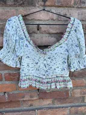 Bohemian Top Blue Flowers