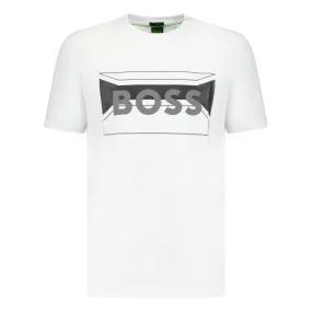 BOSS COTTON-BLEND REGULAR-FIT T-SHIRT WITH LOGO ARTWORK WHITE