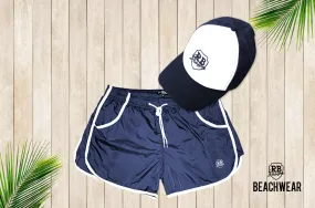 Bundle Dark Blue Mens Swimming Shorts   Blue White Hat BW02DBBW