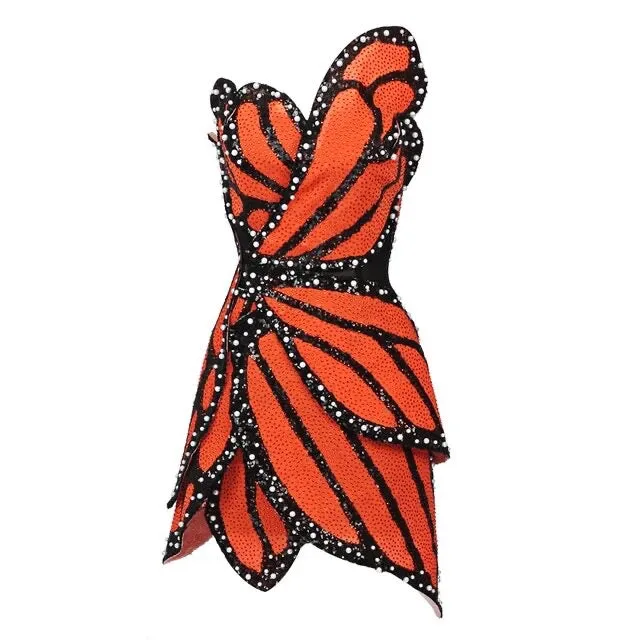 Butterfly Studded Sequins Mini Dress