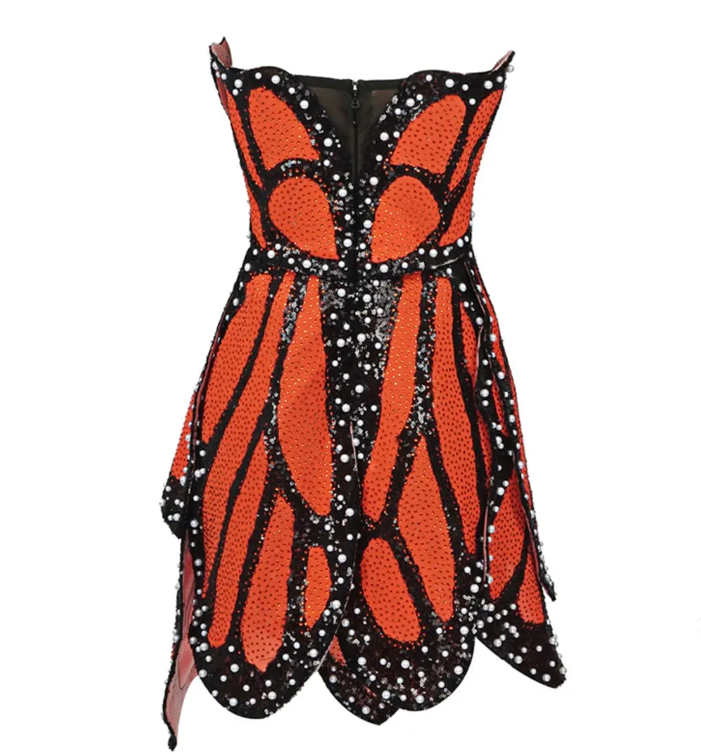 Butterfly Studded Sequins Mini Dress