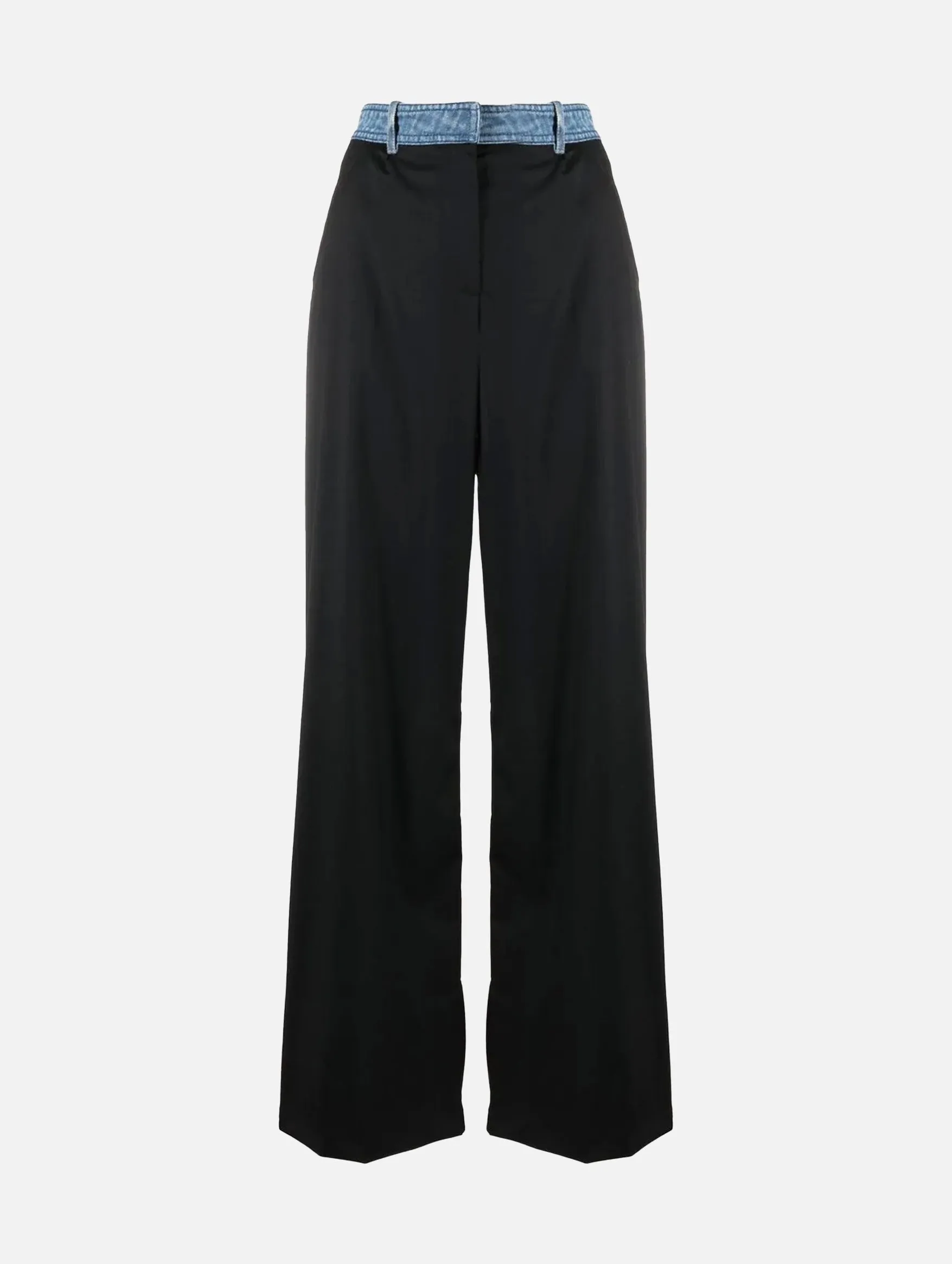 Deconstruct Denim Waisted Wool Trouser in Black Indigo