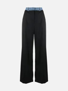 Deconstruct Denim Waisted Wool Trouser in Black Indigo