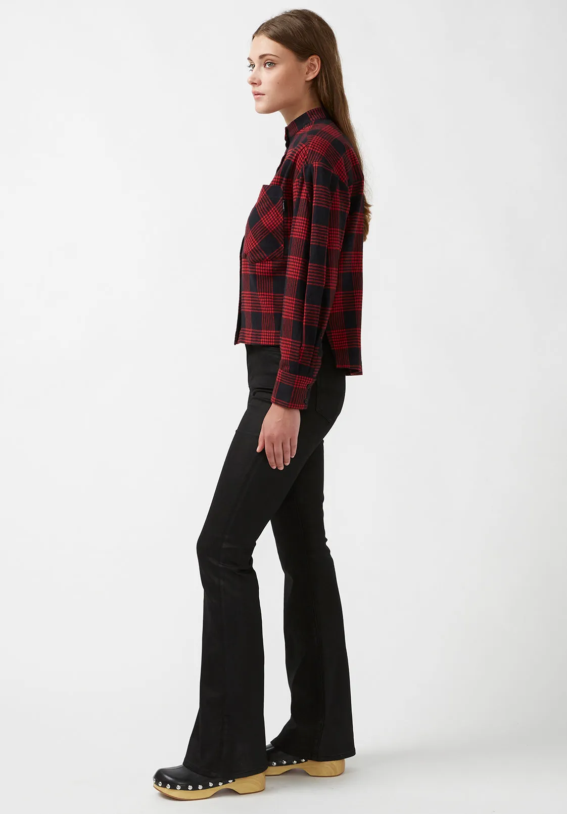 Ellera Women's Long-sleeve Shirt in Black and Red Plaid - WT0069F