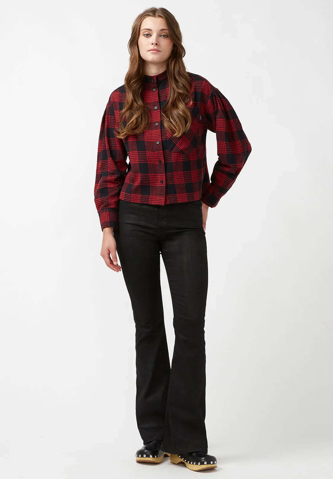 Ellera Women's Long-sleeve Shirt in Black and Red Plaid - WT0069F