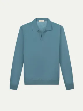 Extrafine Merino Buttonless Polo Sapphire