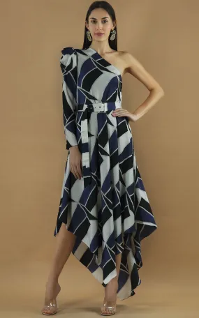 Geometric Printed One Shoulder Drape