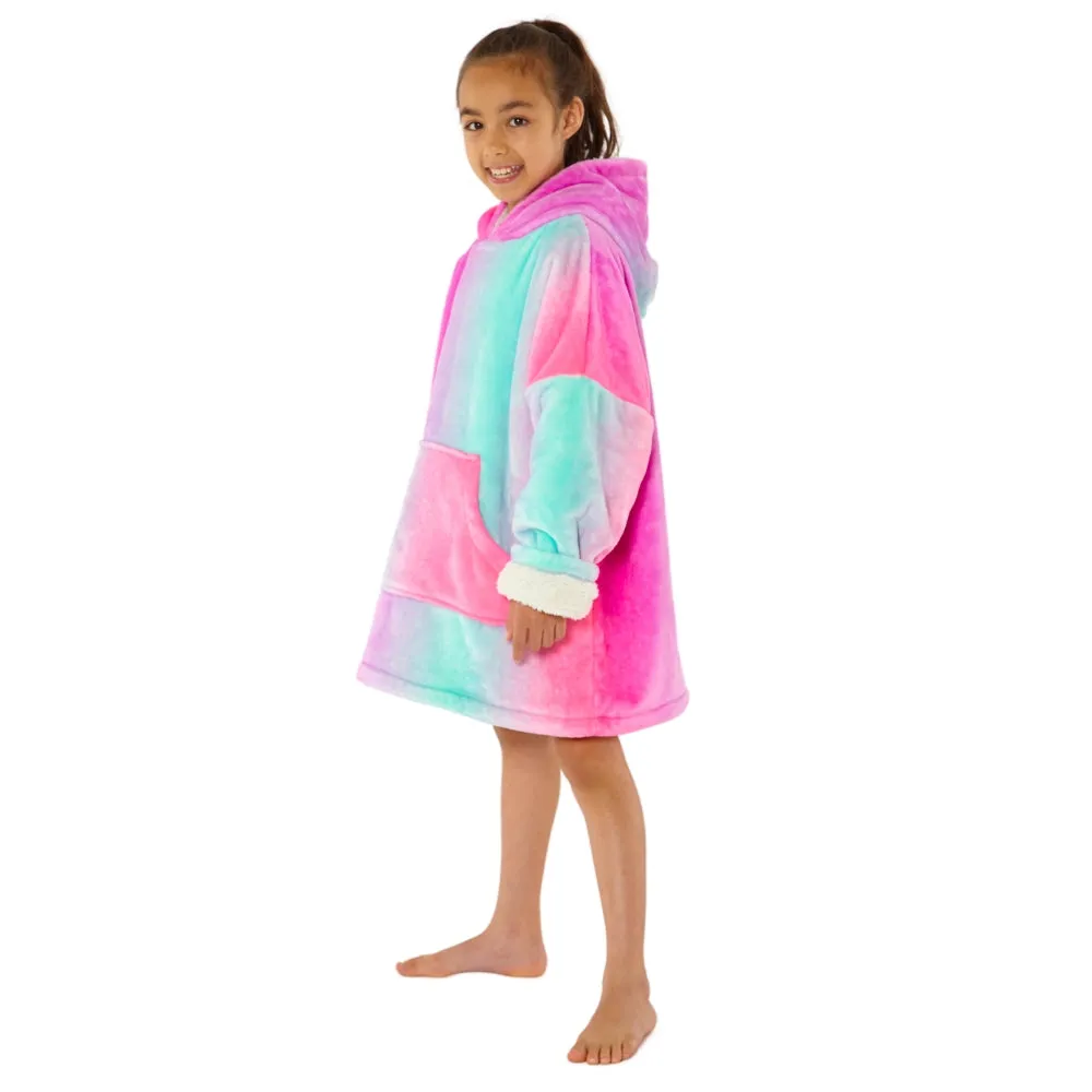 Girls Ombre Fluffy Fleece Wearable Hoodie Blanket