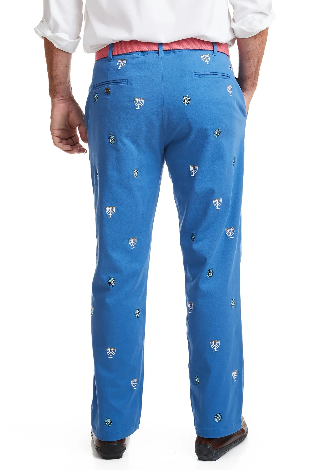 Harbor Pant Deep Ocean Blue with Menorah and Dreidel