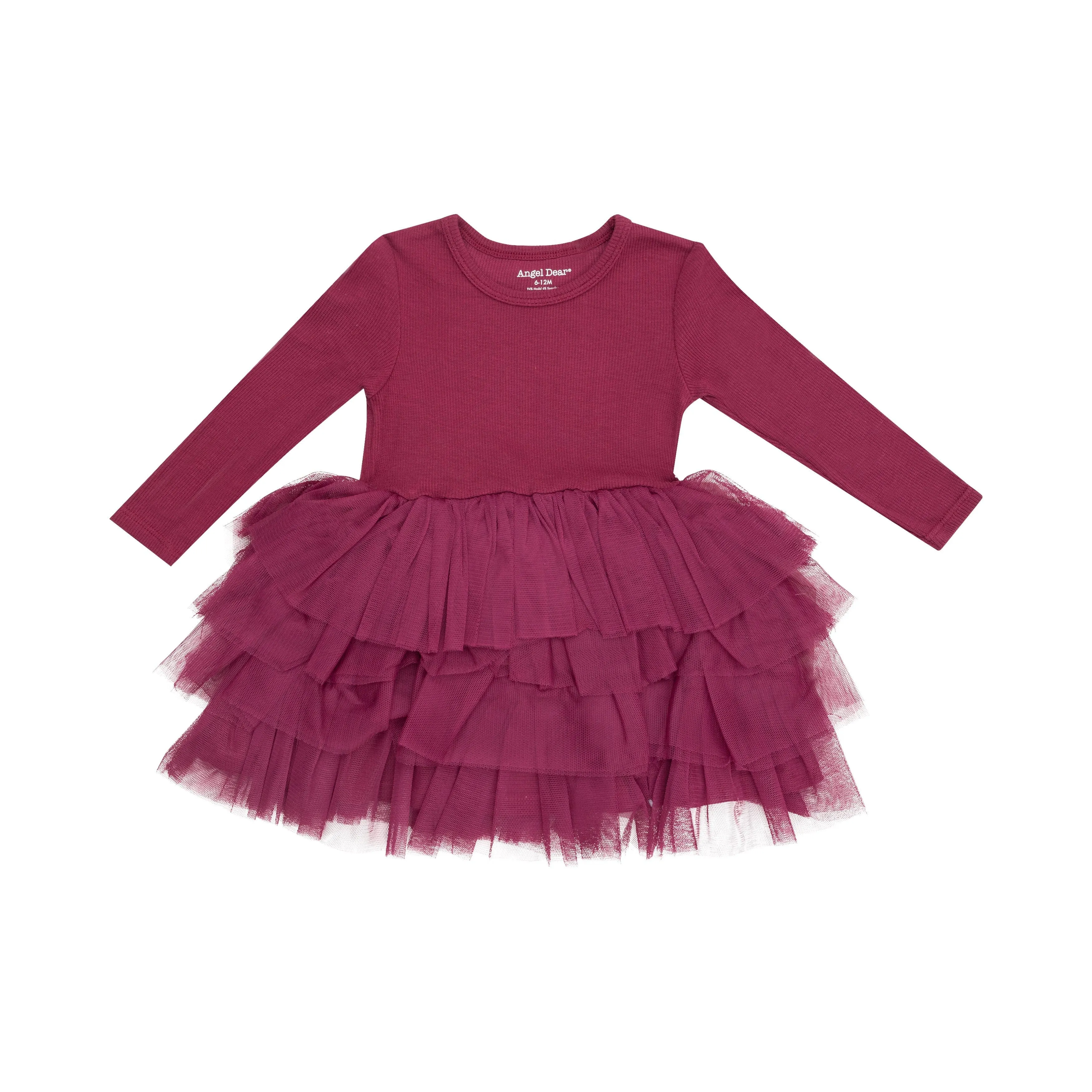 L/S Layered Tulle Dress - Basic | Solid Rose Bud