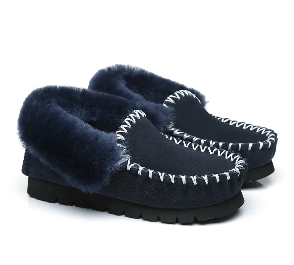 Mens Sheepskin Wool Ankle Slippers Popo Moccasins Big Size