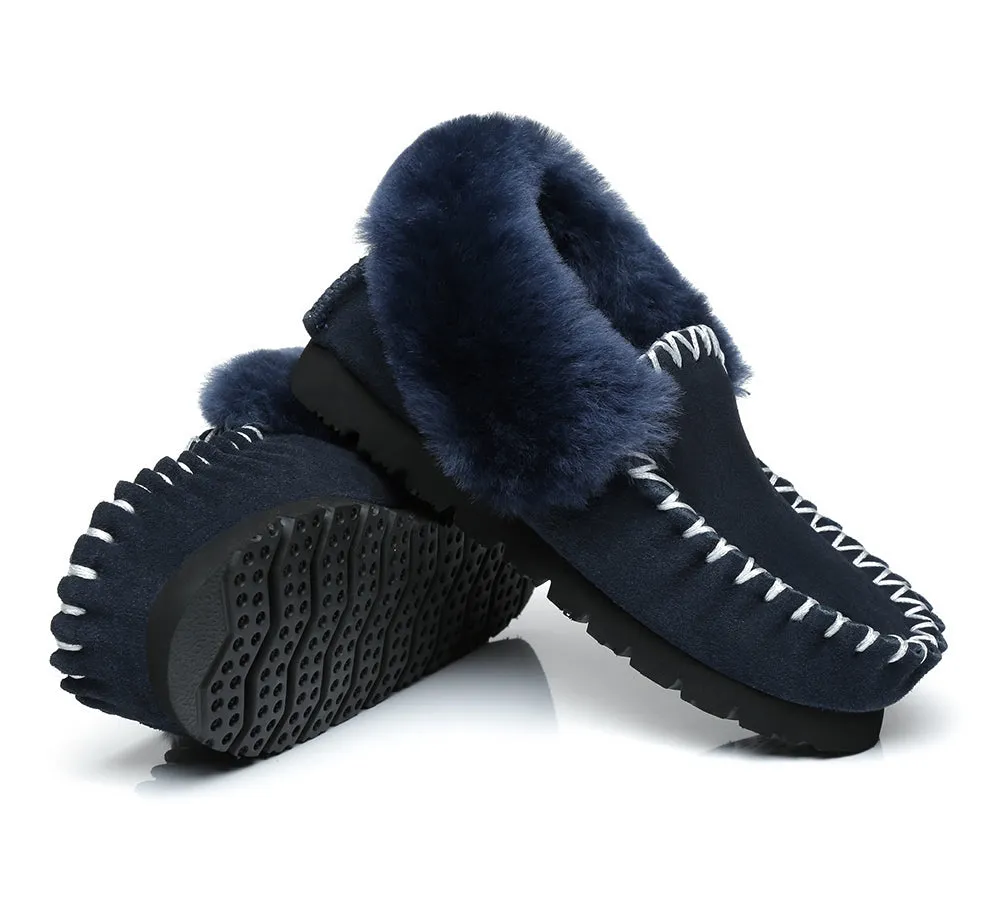 Mens Sheepskin Wool Ankle Slippers Popo Moccasins Big Size