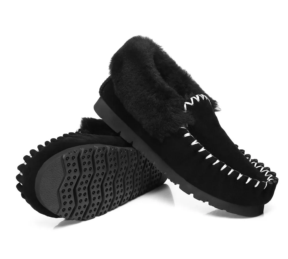 Mens Sheepskin Wool Ankle Slippers Popo Moccasins Big Size