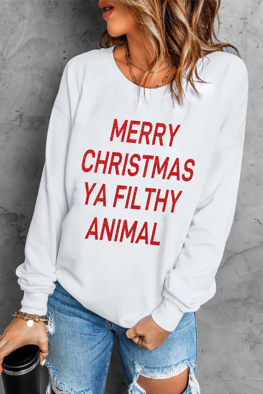 Merry Christmas Ya Filthy Animal Sweatshirt Xmas Pullover Holiday Tops