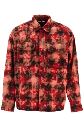 "flannel shirt with curved logo