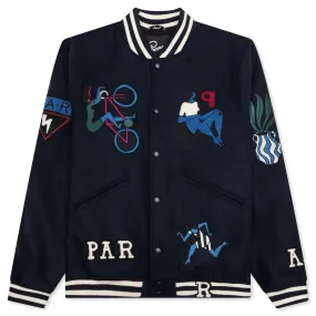 Run Sit & Bike Varsity Jacket - Navy Blue