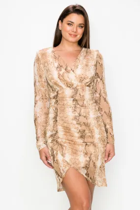 Shirring Animal Print Dress