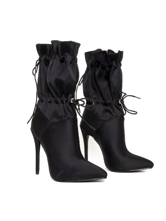 Slouchy Pointed Toe Ruched Stiletto Booties