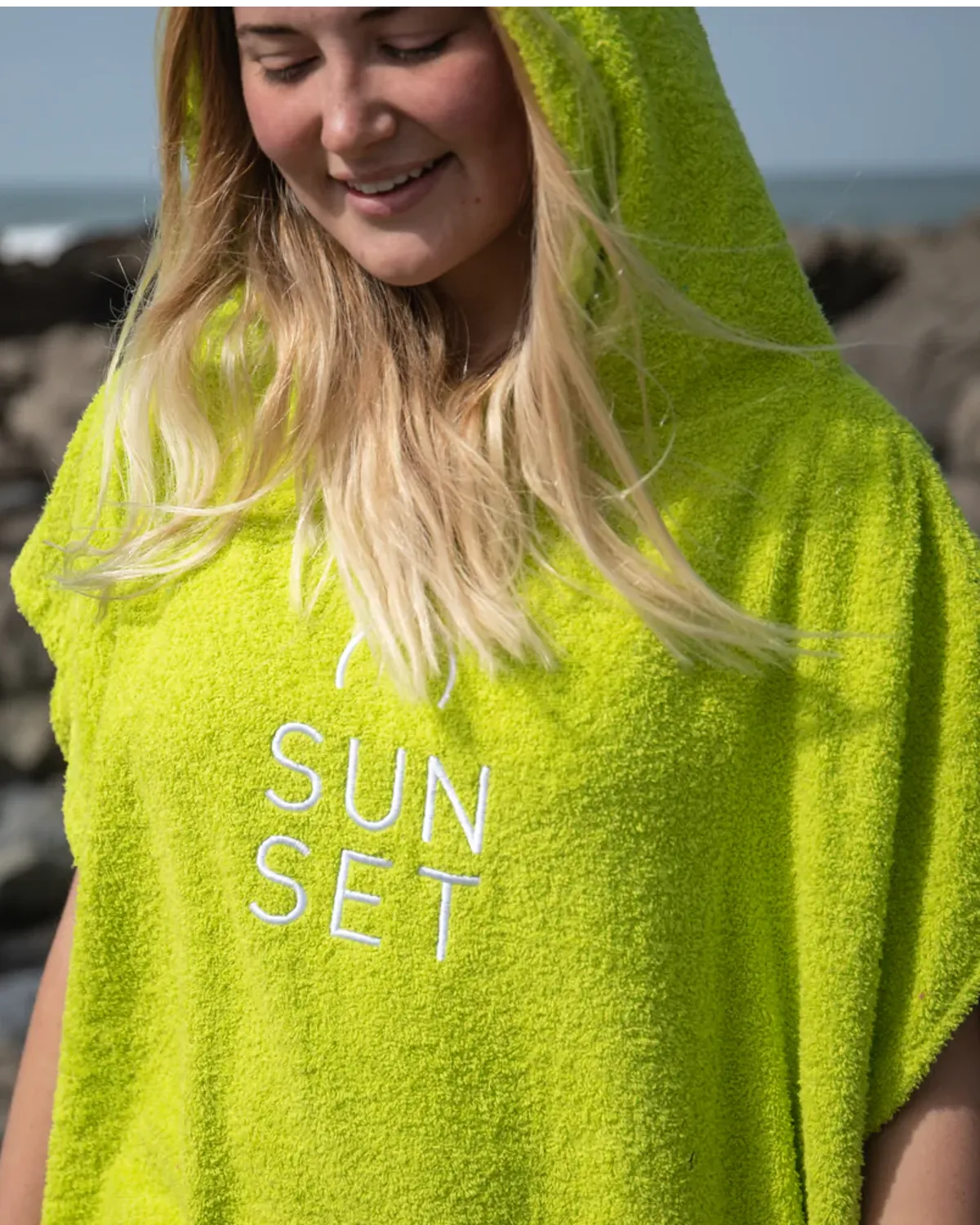 Sunset Surf Changing Towel Poncho - Lime Green