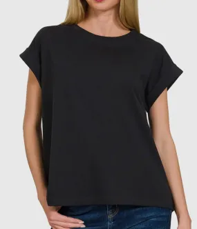 Tobe Black Folded Sleeve Top