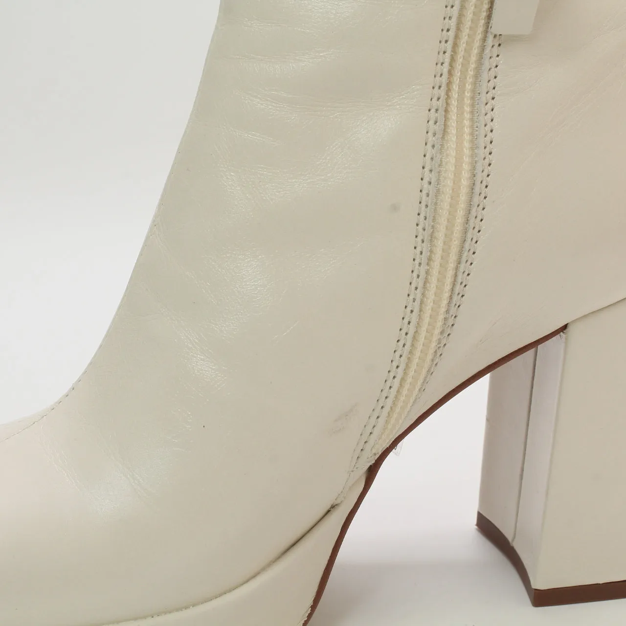 Womens Office Attitude Square Toe Platform Ankle Boots Cream Leather Uk Size 6